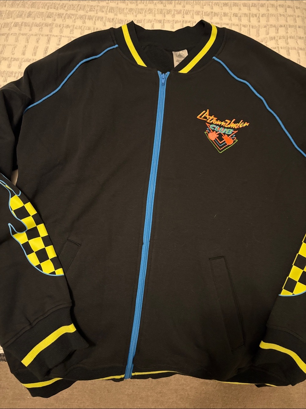 Retired Rock’n’Rollercoaster Black Zip-Up Jacket with Yellow & Blue Trim